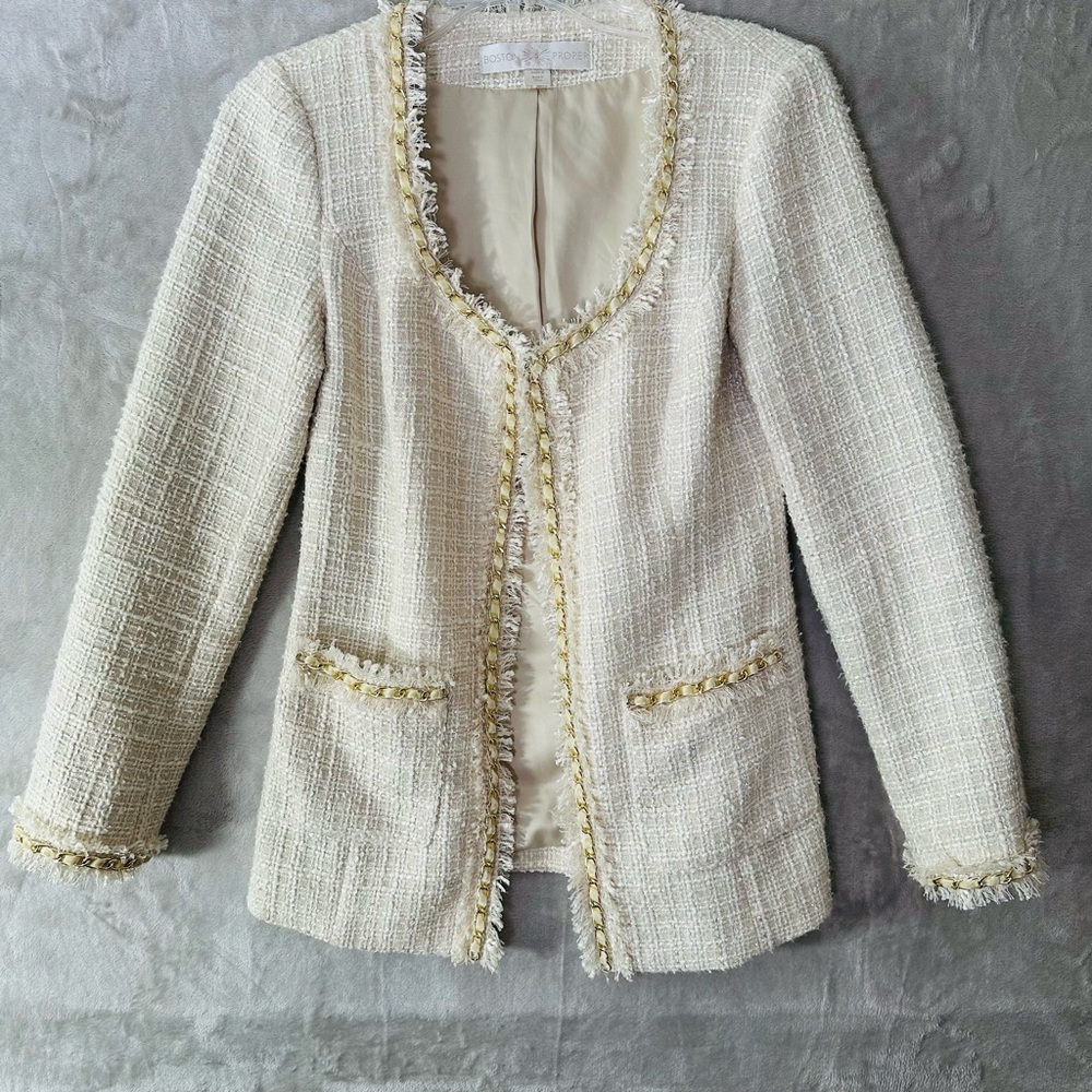 Boston Proper Elegant Cream Blazer with Textured Fabric